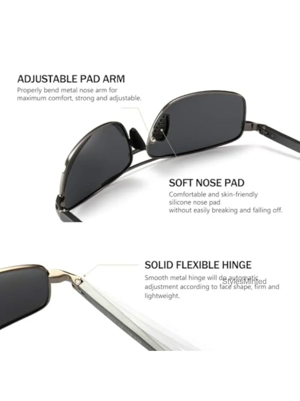 Ultra Lightweight Rectangular Polarized Sunglasses UV400 Protection